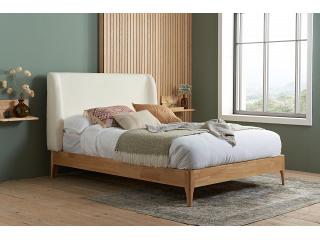 4ft6 Double Halfen White Soft Fabric Upholstered Wood Bed Frame
